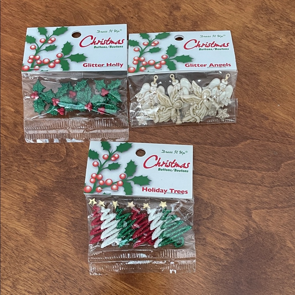 Three Packages of Festive Christmas Buttons